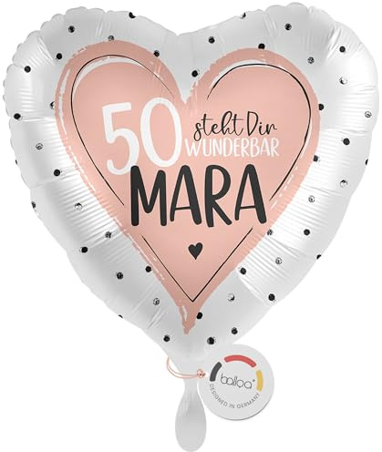 balloa Personalisierter Ballon XXL mit Namen, Geschenk zum 50 Geburtstag, Herzballon Rosa mit Wunschtext, Helium geeignet Luftballon, Deko Geschenkidee für Frauen, Geburtstagsdekoration, 53cm