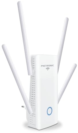 METRONIC 495438 - Repetidor WiFi 6 AX3000 Potente Dual-Band 2,4 y 5 GHz para Caja de Todos los operadores de Internet - Puerto Ethernet de Largo Alcance 1000 Mbps RJ45 - Blanco