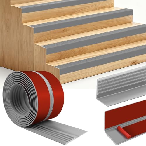 Treppenkantenprofil selbstklebend Treppen Kantenschutz rutschfeste Treppenkante flexibel Treppenkantenprofil Vinyl Winkelprofil (6m, 50×48mm, Grau)