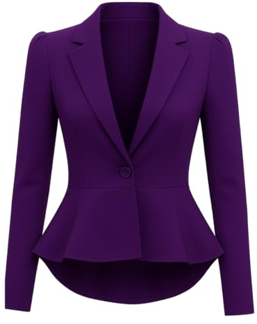 Prime fashions Giacca da donna Peplo – Slim Fit manica lunga volant crop cappotto, Viola, 46