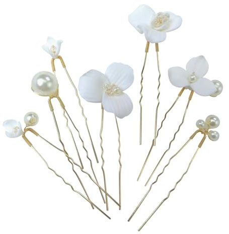 7 Pcs Ceramic Flower Pearl Hair Pins U Shaped Wedding Hair Pins French Bride Bridesmaid Hairpins Decorative Party Hairpins