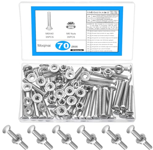 70 Pièces Boulons Carriage M6 x 40 mm, Boulons à Tête Bombée avec Écrous à Bride, Vis en Acier Inoxydable pour Portes et Portails, Vis à Tête Ronde avec Écrous