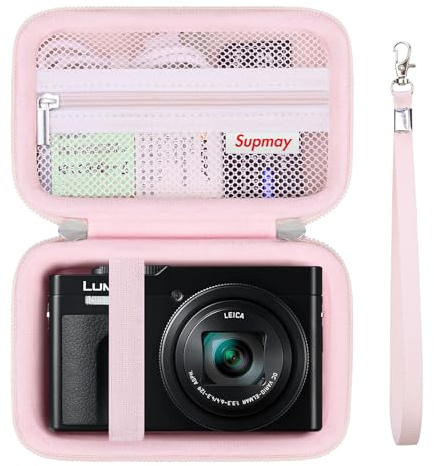 Supmay Camera Case for Panasonic LUMIX TZ99/ TZ300 Compact Travel Zoom Camera/ LX10 TZ200D TZ200 TZ80D TZ80 TZ100 TZ70 TZ60, Protective Case Bag with Mesh Pocket for Battery Pack, Jelly Pink