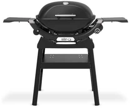 Weber Barbecue a gas Q 2200N con ripiani laterali e supporto | BBQ compatto, griglie in ghisa smaltata, termometro, bruciatore alta efficienza, area cottura 2065 cm², Midnight Black