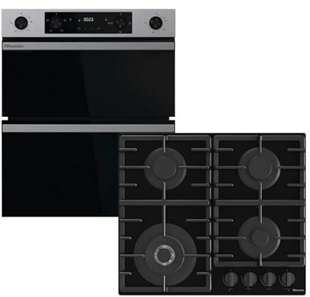 Hisense Hi6 HIPKD4AX60G1 Built Under Electric Double Oven and Gas Hob Pack - Black Stainless Steel - A/A Rated