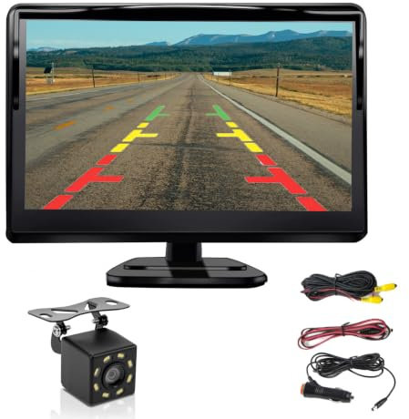 Car Reverse Camera, Reversing Camera for Car with 4.3 HD Monitor & Parking Sensors, 170° Wide Angle Night Vision, IP69 Waterproof, Plug & Play for Cars, Trucks, Buses, Vans