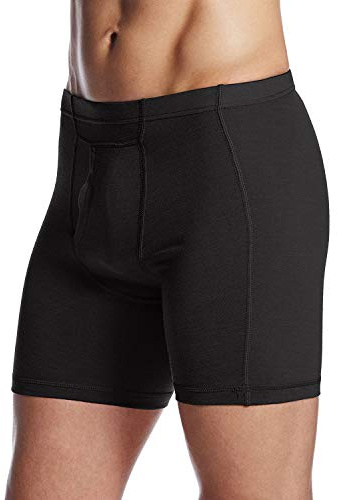 100% Merino Wool Mens Lightweight Boxer Brief - Moisture Wicking - Soft and Breathable Underwear - Black - Large
