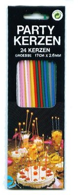 24 dünne Partykerzen / Geburtstagskerzen 17 x 0,26 cm Ø