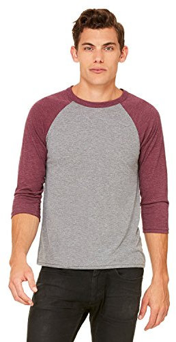 BELLA+CANVAS Unisex Three-Quarter Sleeve Baseball Tee - Grey/Maroon Triblend
