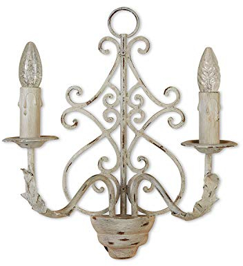 LOBERON Wandlampe Fien, handgearbeitet, kunstvoll geschmiedeter Wandleuchter, mit Ornamenten verziert, Antik-Finish, klassische Form der alten Kerzenleuchter, Eisen, creme