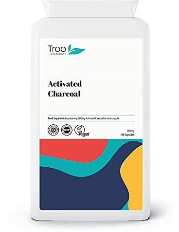 Troo Health Care Activated Charcoal Supplement (300mg) - 120 Capsules | Steam Activated from Coconut | Contributes to Reducing Excessive Flatulence | UK Manufactured to GMP Standards
