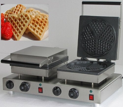 Commercial Double 2 in 1 Head Heart Shaped Waffle Maker Baker Iron Toaster Making Machine (220V)