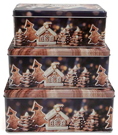 designfun KEKSDOSEN SET 3-TEILIG RECHTECKIG WEIHNACHTEN - MOTIV LEBKUCHENDORF