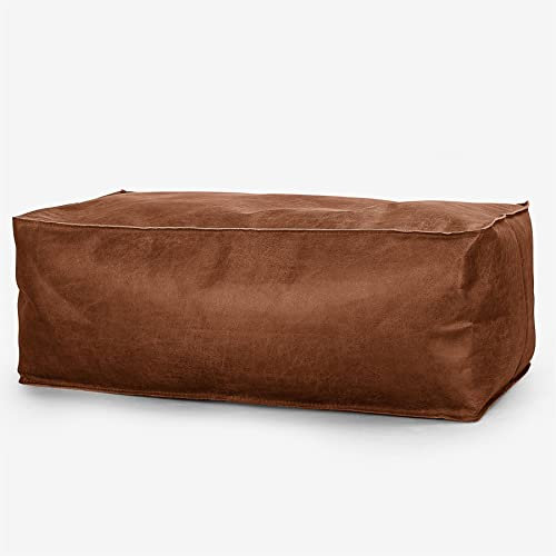 Lounge Pug, Gros Pouf Repose Pied, Cuir Vintage Camel
