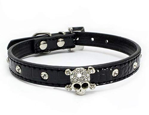 haoyueer Halsband für Hunde und Katzen, Leder, mit Strasssteinen, Schwarz