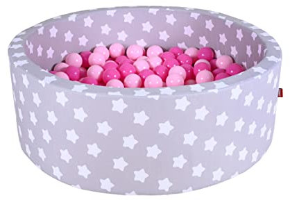 KNORRTOYS.COM 68162 - Bällebad Soft - Grey White Stars - 300 Bälle Soft pink