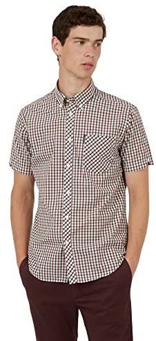 Ben Sherman Men's Ss Signature House Check Slim Fit Checkered Button Down Short Sleeve Casual Shirt, Red (Red 550), X-Large (Manufacturer Size: XL)