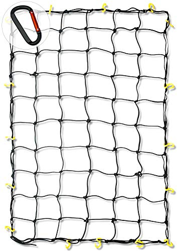 NEIKO 50971A 4'x6' Super Duty Small Cargo Net¸ Bungee Cargo Net, 16 Pcs Detachable hooks, 4 Carabiners, Small 4x4 Mesh Protects Small Items, Cargo Net For SUV, ATV/UTV, RV, Pickup Truck Bed, Trailer