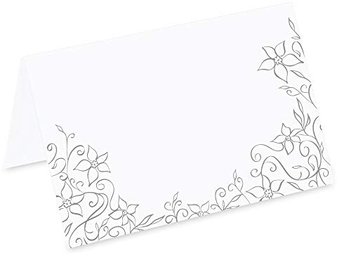 PRICARO Tischkarten Blumendekor, Silber, 50 Stück