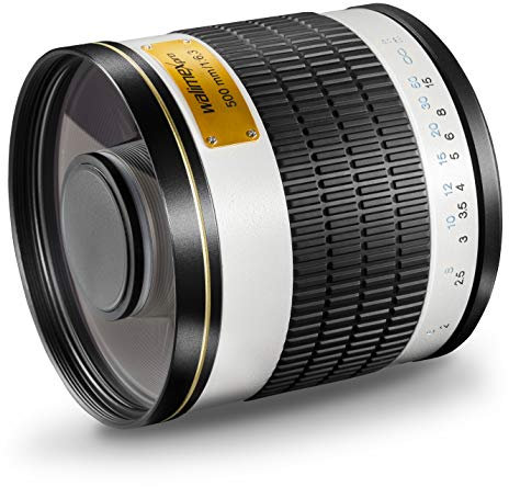 Walimex pro 500mm 1:6,3 DSLR Spiegel-Teleobjektiv für Canon RF Objektivbajonett weiß (für Vollformat Sensor gerechnet, Filterdurchmesser 34mm, inkl. Schutzdeckel) 4056929229318