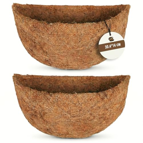 HFHOME 2PCS Semicircle Wall Basket Coco Liner, 30cm/12in Coco Fiber Replacement Liner, Semi-Round Planter Liner for Plants Wall Basket, Garden Flower Pots Indoor Outdoor