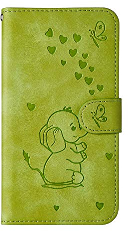 Ailisi Handyhülle für Samsung Galaxy A50, Karikatur Elefantenbaby Muster Lederhülle Brieftasche Schutzhülle Leder Flip Case Wallet Cover Klapphüllen Tasche Etui mit Kartenfächern+Stand -Grün