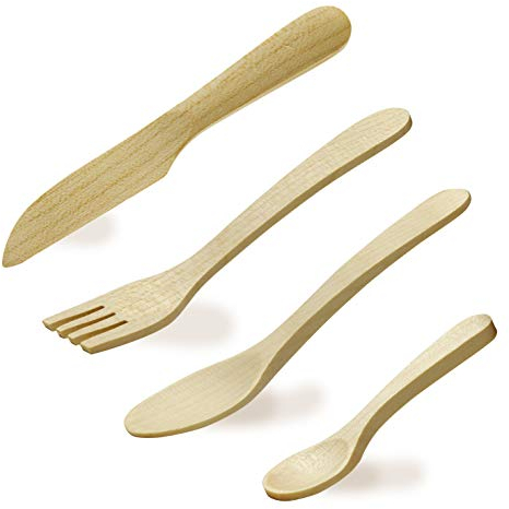 Erzi 10658 Besteck aus Holz, Kinderküche, Kaufladenartikel für Kinder, Rollenspiele