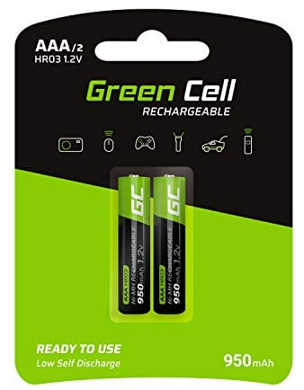 GREEN CELL Akku 950 mAh 1.2V 2 Stück Vorgeladene NI-MH AAA-Akkus - Batterien AAA, AAA Akkus Wiederaufladbar, Sofort Einsatzbereit, Geringe Selbstentladung, Ohne Memory-Effekt, AAA batterien Set