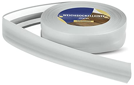 DQ-PP Plinthe souple | 30 m (2 x 15 m) | Gris | 32 x 23 mm | PVC | Autocollant | Plinthe d'angle | Plinthe en caoutchouc Plinthe Profilé d'angle Baguette de finition