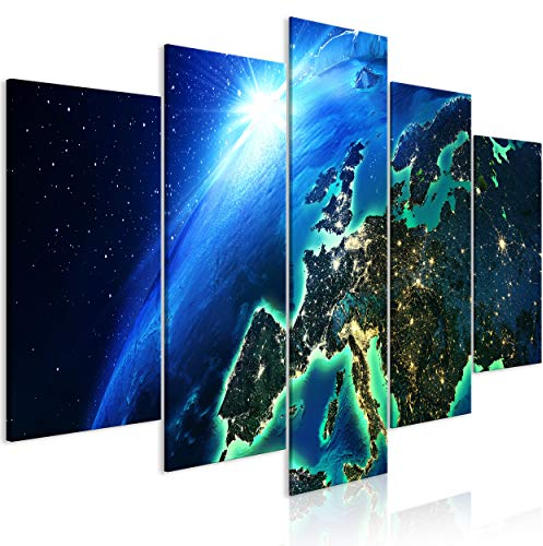 decomonkey Bilder Planet 200x100 cm 5 Teilig Leinwandbilder Bild auf Leinwand Vlies Wandbild Kunstdruck Wanddeko Wand Wohnzimmer Wanddekoration Deko Weltall Erde