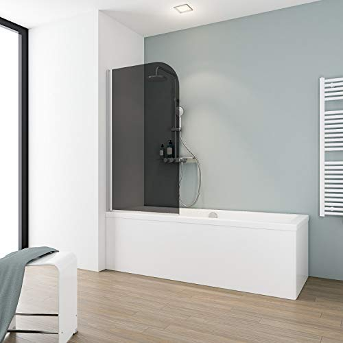 Schulte pare-baignoire 80 x 140 cm, profilé alu-argenté, montage gauche droite, écran 1 volet pivotant rabattable, 180° contre le mur, verre de sécurité 5 mm fumé, joint d'étanchéité