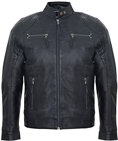 Herren 100% Echtleder Marine Moto Rennen Motorrad Fashion Motorrad Jacke Mit Reißverschluss 2XL