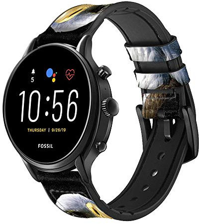 Bald Eagle Leather & Silicone Smart Watch Band Strap For Fossil Mens Gen 5E 5 4 Sport, Hybrid Smartwatch HR Neutra, Collider, Womens Gen 5 Size (22mm)