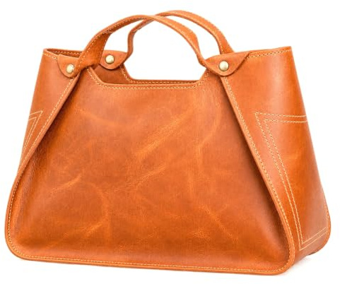 Tannery Genuine Full Grain Leather Tote Bag for Women – Large Shoulder Handbag with Adjustable Strap, Satchel Purse for Work, Travel & Daily Use – Red Brown