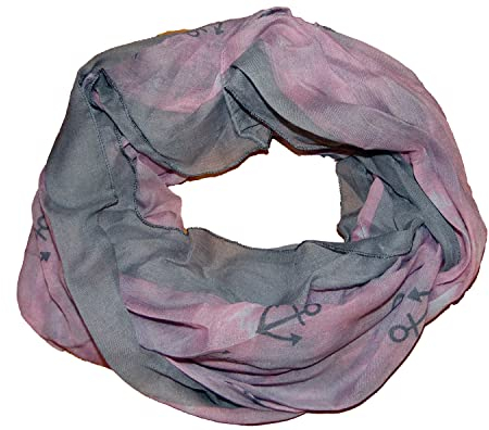 Damen Halstuch/Schal/Loopschal/Damen-Accessoires/martimes Muster/Ankermotiv/INSTYLE/Top Trend/osters muschel.sammler-shop (Loop rosa-grau)