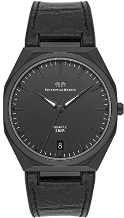 Rhodenwald & Söhne Herren Uhr analog Japan Quarzwerk mit Echtleder/Silikon schwarz Armband 10010352