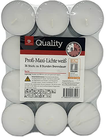 Teelichter XXL | 8 Std | weiß ohne Duft - Großpackung 36-144 Stk. | 40g Wachsgewicht | aus Paraffinwachs - Jumbo Teelichte, Maxiteelichter, Maxilichter (108 Stück + 1 HL Kauf Notizblock)