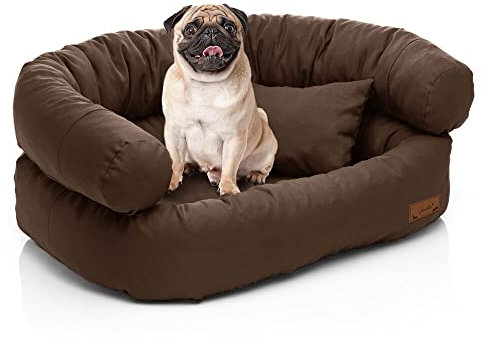 Juelle Hundebett - mittelgroße Hunde Sofa Abnehmbarer Bezug maschinenwaschbar flauschiges Bett, Hundesessel Santi S-XXL (Größe: M - 80x60 cm, Hellbraun)