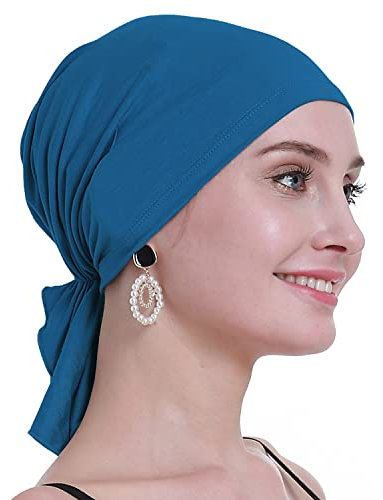 osvyo Bambus Chemo Kopftuch für Frauen mit Haarausfall - Krebspatienten Kopfbedeckung Turban in Versiegelter Verpackung Mittelblau