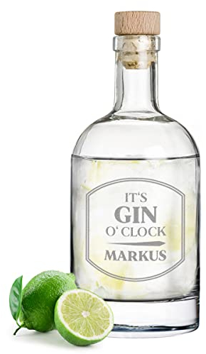 polar-effekt Gin-Flasche mit Gravur mit Korken - Geburtstagsgeschenk für Männer, Deko Abfüllflasche aus Glas - Geschenkidee Geburtstag, Weihnachten - Männer Geschenk - Motiv It's Gin o'clock