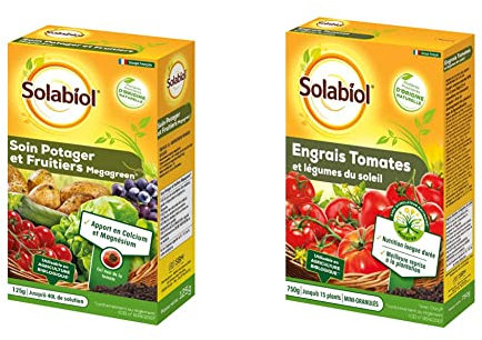 SOLABIOL SOMEGA125 Soin Potager et Fruitiers Megagreen 125 G & SOTOMY750 Engrais Tomates et Légumes Fruits | Utilisable en Agriculture Biologique, 750 g