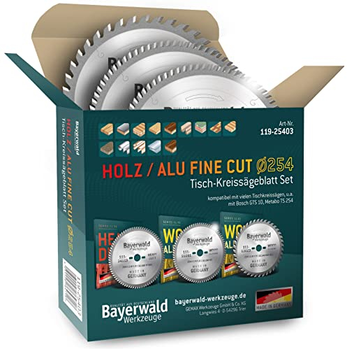 Bayerwald Kreissägeblatt Set Ø254 (3 tlg.) - für Aluminium, Holzwerkstoffe und Kunststoffe - kompatibel z.B mit Bosch GTS - PTS 10 / Metabo TK250 und mehr