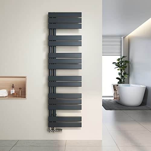 Heilmetz Sèche-Serviettes à Eau Chaude, radiateur sèche-Serviettes Plat, 400 x 1385 mm, raccordement latéral pour sèche-Serviettes à Eau Chaude, Anthracite