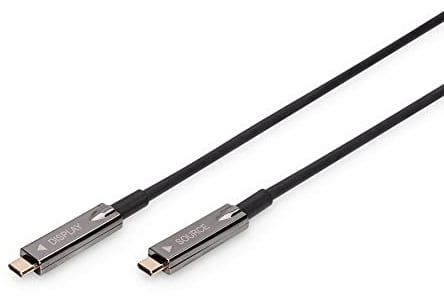 Digitus USB-C AOC Cavo di collegamento AV ibrido in fibra ottica - USB 3.1 - Displayport 1.2 - DP Alt-Mode - Plug&Play - Cavo audio/video - 20 m - nero