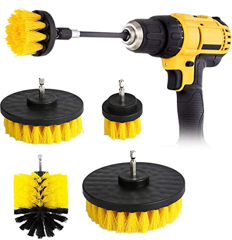 Brosse Nettoyage Rotative Perceuse 4 pièces Nettoyage Voiture Brosse Visseuse, Brosse pour Perceuse Voiture Carrelage Tapis Baignoire Cuisine Toilettes (Jaune)