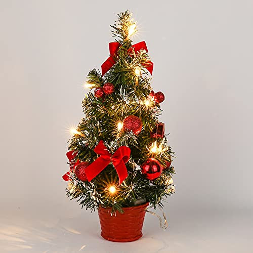 COKEEY Mini Christmas Tree with Lights, Lovely Artificial Desktop Small Xmas Tree ,Fit for Office Living Room Kitchen Window Table Christmas Decor (Red), Size: 40x18cm (HB895472)
