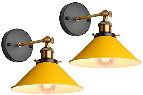 iDEGU 2 Stück Wandleuchten, Retro Wandlampe im Metall Lampenschirm mit 240° Verstellbare Moderne Deckenlampe Wandspots für Schlafzimmer Wohnzimmer Flur, 22CM (Orange-gelb)