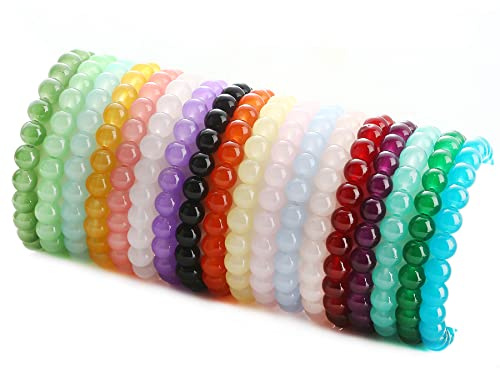 SAMOCO Stretch-Armband, handgefertigt, rund, Glasarmband für Damen, mehrfarbig, matt, elastisch, 8 mm, 18 Stück, Einheitsgröße, Glas, Obsidian