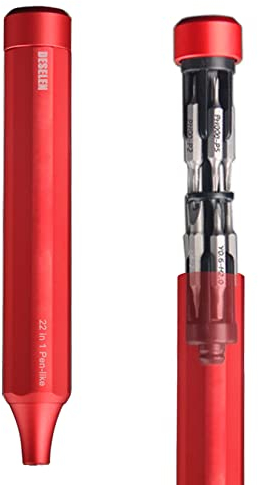 Deselen 22-in-1 Präzisions Schraubendreher Set - Stiftform Kleine Feinmechaniker Werkzeug Set für die Reparatur von Brillen, Laptops, PC, Uhren und Telefonen, Mini Schrauben Set für Zuhause, Rot