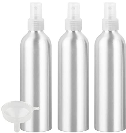 PQPAUTY 3 Piezas Pequeño 250ml botella de spray pulverizador Botella de Aluminio Plata con Bomba en Transparente Niebla Fina Atomizador para Perfume Viaje Artículos de Agua Cosmético, con Embudo
